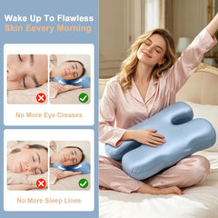 Side Sleeper Pillow for Anti-Wrinkle, Cooling Memory Foam Beauty Pillows for Neck Pain & Breathing Smoothly, Silky Satin Anti