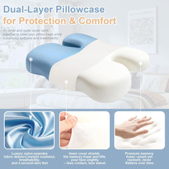 Side Sleeper Pillow for Anti-Wrinkle, Cooling Memory Foam Beauty Pillows for Neck Pain & Breathing Smoothly, Silky Satin Anti