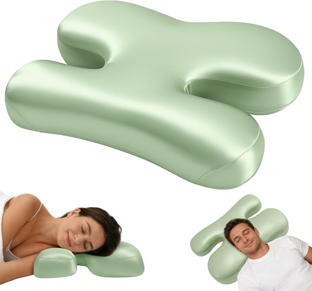 Side Sleeper Pillow for Anti-Wrinkle, Cooling Memory Foam Beauty Pillows for Neck Pain & Breathing Smoothly, Silky Satin Anti