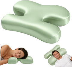 Side Sleeper Pillow for Anti-Wrinkle, Cooling Memory Foam Beauty Pillows for Neck Pain & Breathing Smoothly, Silky Satin Anti