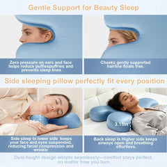 Side Sleeper Pillow for Anti-Wrinkle, Cooling Memory Foam Beauty Pillows for Neck Pain & Breathing Smoothly, Silky Satin Anti
