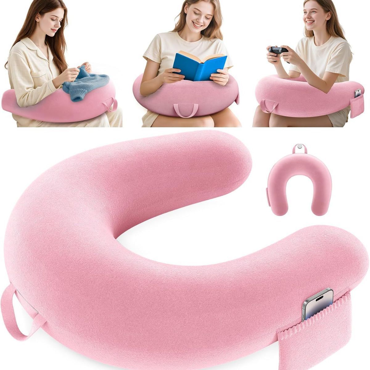 Reading Lap Pillow Ergonomic U Shape Cushion | Reading Pillow for Bed for Adults Elbow Rest Reduces Fatigue Desk Couch Floor 