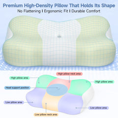 Memory Foam Cervical Pillow, Neck Comfort Support,Ergonomic High-Low Contour Neck Pillow, Supportive Sleeping Pillow for Side