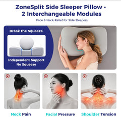 Side Sleeper Pillow - Face & Neck Relief, Dual-Mode 2-in-1, 60D Memory Foam, Dual-Height: 4" & 5", Cervical Support for Side 