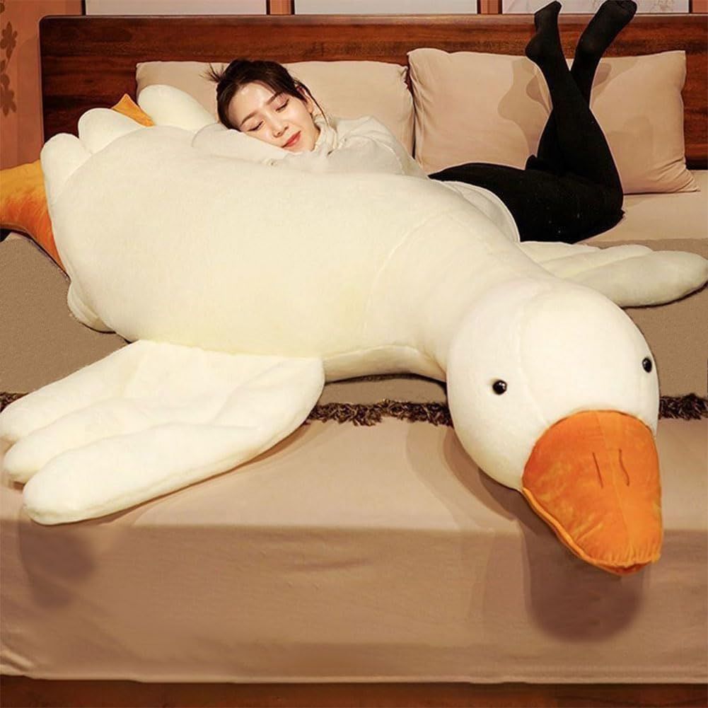 Giant White Goose Plush Pillow Soft Fabric Pillow Sleeping Companion Hugging - White - Size 20in