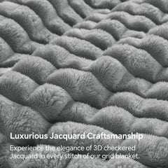 Updated Grey Throw Blanket for Couch and Bed- Super Soft and Warm 3D Checkered Fluffy Fuzzy Fleece Blanket, Luxurious Plush C