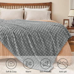 Updated Grey Throw Blanket for Couch and Bed- Super Soft and Warm 3D Checkered Fluffy Fuzzy Fleece Blanket, Luxurious Plush C