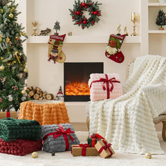 Updated Grey Throw Blanket for Couch and Bed- Super Soft and Warm 3D Checkered Fluffy Fuzzy Fleece Blanket, Luxurious Plush C