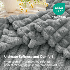Updated Grey Throw Blanket for Couch and Bed- Super Soft and Warm 3D Checkered Fluffy Fuzzy Fleece Blanket, Luxurious Plush C