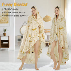 Burritos Tortilla Throw Blanket(Beige), Novelty Funny Round Blanket for Adults & Kids, Soft Flannel Tortilla Wrap Blanket（71"