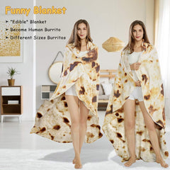 Burritos Tortilla Throw Blanket (Brown), Novelty Funny Round Blanket for Kids & Adults, Soft Flannel Tortilla Wrap Blanket（36