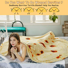 Burritos Tortilla Throw Blanket (Yellow), Novelty Funny Round Blanket for Kids & Adults, Soft Flannel Tortilla Wrap Blanket（3