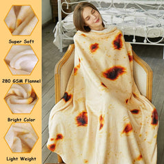 Burritos Tortilla Throw Blanket (Yellow), Novelty Funny Round Blanket for Kids & Adults, Soft Flannel Tortilla Wrap Blanket（4