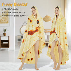 Burritos Tortilla Throw Blanket (Yellow), Novelty Funny Round Blanket for Kids & Adults, Soft Flannel Tortilla Wrap Blanket（6