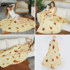 Burritos Tortilla Throw Blanket (Yellow), Novelty Funny Round Blanket for Kids & Adults, Soft Flannel Tortilla Wrap Blanket（6