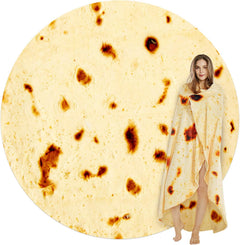 Burritos Tortilla Throw Blanket (Yellow), Novelty Funny Round Blanket for Kids & Adults, Soft Flannel Tortilla Wrap Blanket（7