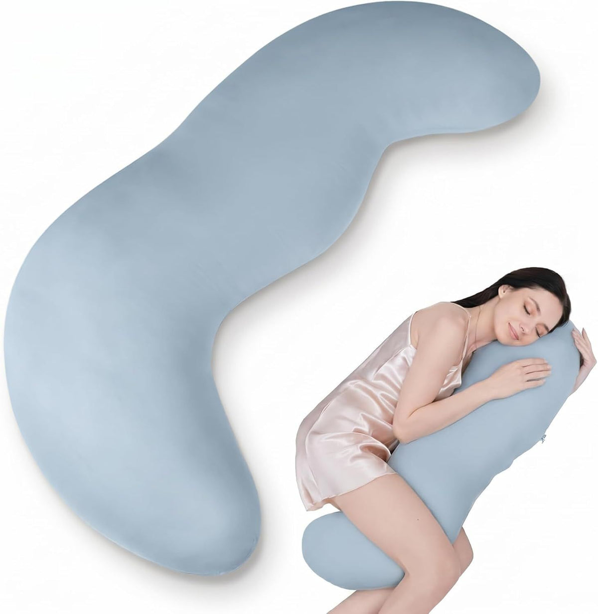 Pea Pod Shape Body Pillow for Adults Full-Body Support Side Sleeper Pillow, Pregnancy Back Pain Relief, Soft Hug Pillow with 
