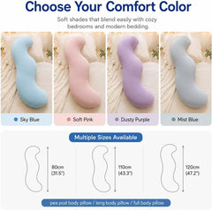 Pea Pod Shape Body Pillow for Adults Full-Body Support Side Sleeper Pillow, Pregnancy Back Pain Relief, Soft Hug Pillow with 
