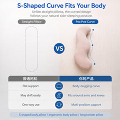 Pea Pod Shape Body Pillow for Adults Full-Body Support Side Sleeper Pillow, Pregnancy Back Pain Relief, Soft Hug Pillow with 