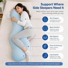 Pea Pod Shape Body Pillow for Adults Full-Body Support Side Sleeper Pillow, Pregnancy Back Pain Relief, Soft Hug Pillow with 