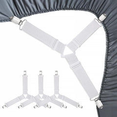 8-Pack Adjustable Bed Sheet Fasteners with Triangle 3-Clamp Design, White Elastic Bands & Nickel-Plated Clips—Secures Fitted 