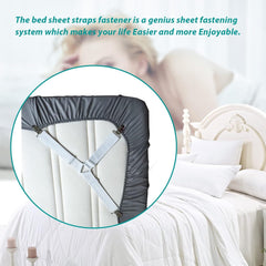 8-Pack Adjustable Bed Sheet Fasteners with Triangle 3-Clamp Design, White Elastic Bands & Nickel-Plated Clips—Secures Fitted 