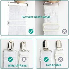 8-Pack Adjustable Bed Sheet Fasteners with Triangle 3-Clamp Design, White Elastic Bands & Nickel-Plated Clips—Secures Fitted 