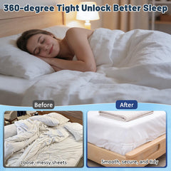 4-Piece Bed Sheet Holders Set – Adjustable No-Pin Fitted Sheet Clips for Mattress Corners, Prevents Sliding and Creasing (Whi