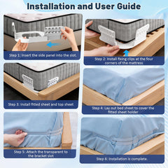 4-Piece Bed Sheet Holders Set – Adjustable No-Pin Fitted Sheet Clips for Mattress Corners, Prevents Sliding and Creasing (Whi