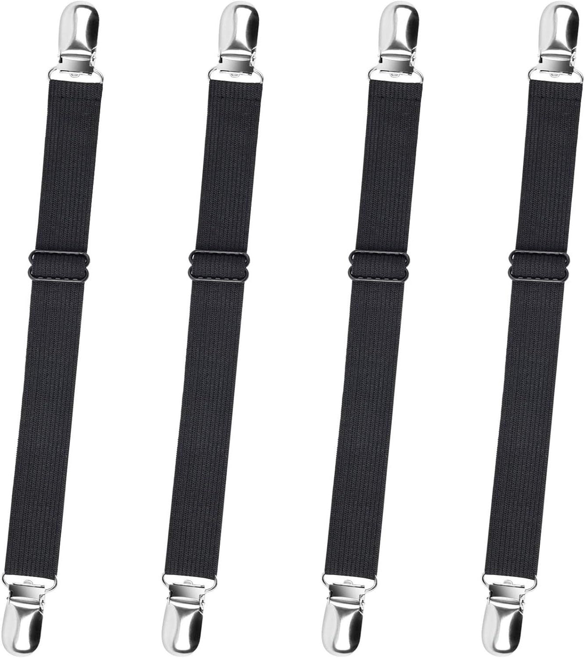 4-Pack Adjustable Bed Sheet Straps with Clips, Elastic Sheet Fasteners for Fitted Sheets, Sofa Covers, Tablecloths, Anti-Slip