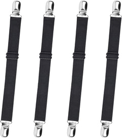 4-Pack Adjustable Bed Sheet Straps with Clips, Elastic Sheet Fasteners for Fitted Sheets, Sofa Covers, Tablecloths, Anti-Slip