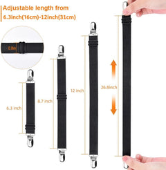 4-Pack Adjustable Bed Sheet Straps with Clips, Elastic Sheet Fasteners for Fitted Sheets, Sofa Covers, Tablecloths, Anti-Slip