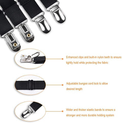 4-Pack Adjustable Bed Sheet Straps with Clips, Elastic Sheet Fasteners for Fitted Sheets, Sofa Covers, Tablecloths, Anti-Slip