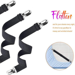 4-Pack Adjustable Bed Sheet Straps with Clips, Elastic Sheet Fasteners for Fitted Sheets, Sofa Covers, Tablecloths, Anti-Slip