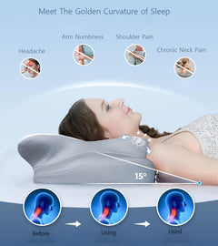 High-Performance Butterfly Memory Foam Pillow – 15° Cervical Support, Cooling Gel Cover, Ergonomic Contour Design for Neck Pa