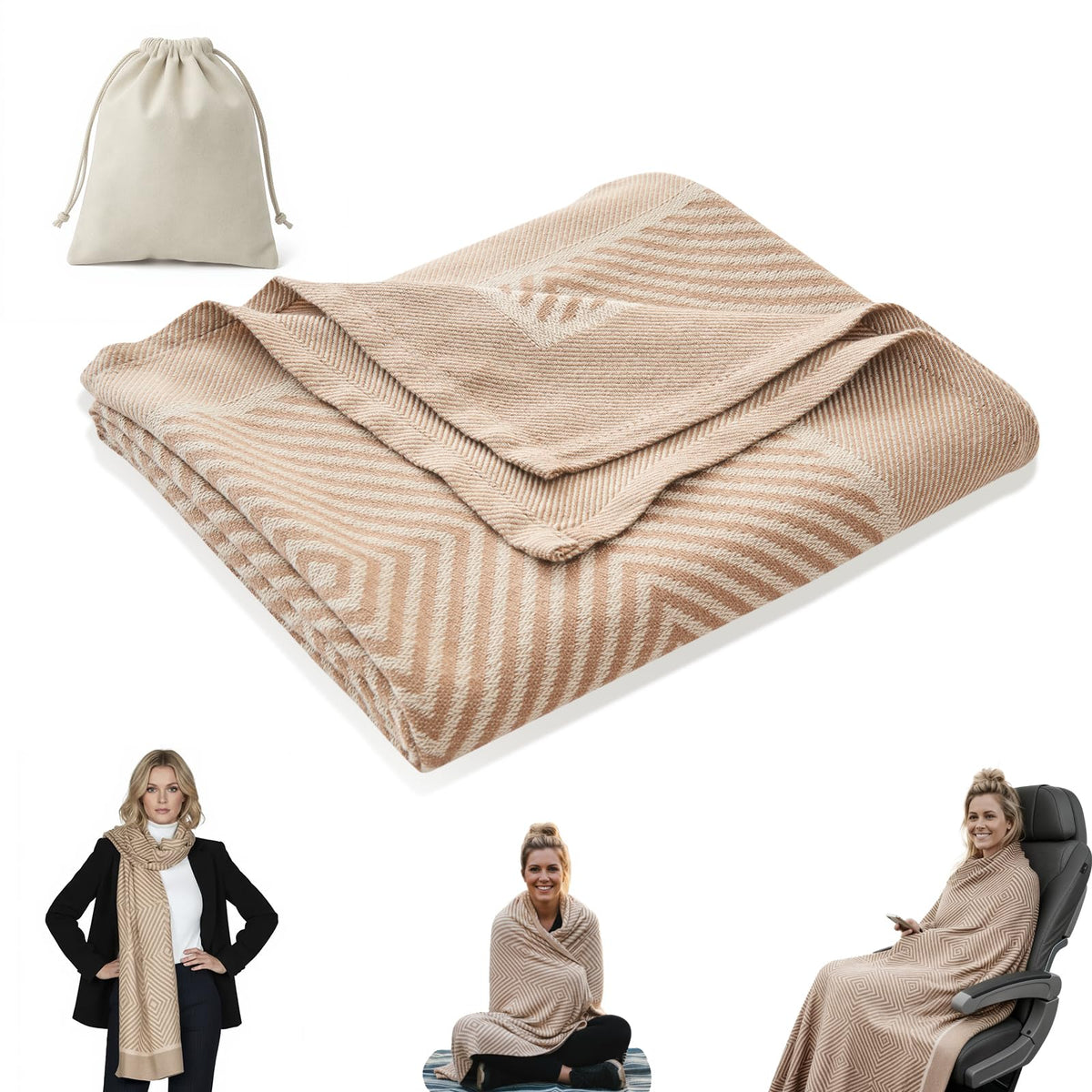 Premium Travel Blanket – Ultra-Soft Knit Wrap for Airplane, Car, Office Naps, and Gifts – Lightweight, Breathable, and Stylis