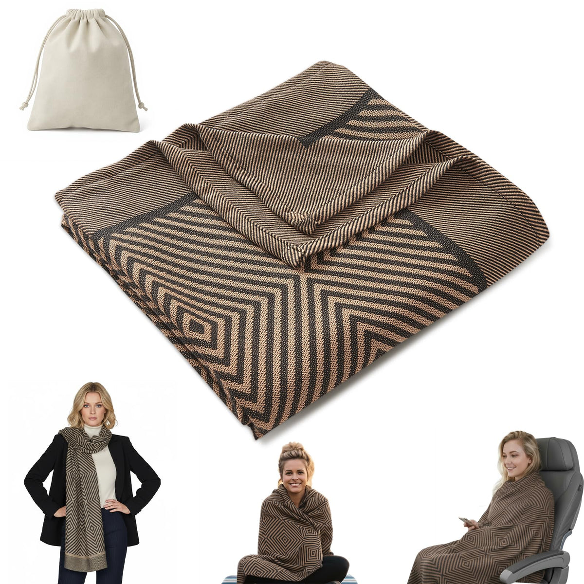 Premium Travel Blanket – Ultra-Soft Knit Wrap for Airplane, Car, Office Naps, and Gifts – Lightweight, Breathable, and Stylis