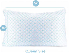 Queen Size Cooling Pillow with Shredded Memory Foam & Gel Infusion – Adjustable Loft, Breathable Dual-Sided Cover, 20" x 30" 