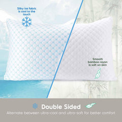 Queen Size Cooling Pillow with Shredded Memory Foam & Gel Infusion – Adjustable Loft, Breathable Dual-Sided Cover, 20" x 30" 
