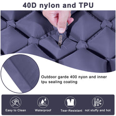 Double Camping Pad with Built-in Pillow: Foot Pump Inflatable Mattress for Tent/Backpacking – Ultralight, Foldable (Dark Blue)