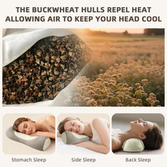 Organic Buckwheat Cervical Pillow – Ergonomic Neck Support for Side and Back Sleepers, Adjustable Firmness with Removable Cov