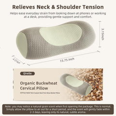 Organic Buckwheat Cervical Pillow – Ergonomic Neck Support for Side and Back Sleepers, Adjustable Firmness with Removable Cov
