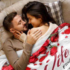 Romantic Rose Print Fleece Blanket for Wife, Soft Cozy Throw for Valentine’s Day Anniversary Christmas Gift, Warm Snuggle Bla