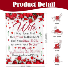 Romantic Rose Print Fleece Blanket for Wife, Soft Cozy Throw for Valentine’s Day Anniversary Christmas Gift, Warm Snuggle Bla