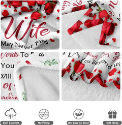 Romantic Rose Print Fleece Blanket for Wife, Soft Cozy Throw for Valentine’s Day Anniversary Christmas Gift, Warm Snuggle Bla
