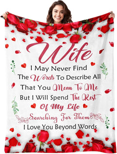 Romantic Rose Print Fleece Blanket for Wife, Soft Cozy Throw for Valentine’s Day Anniversary Christmas Gift, Warm Snuggle Bla