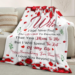 Romantic Rose Print Fleece Blanket for Wife, Soft Cozy Throw for Valentine’s Day Anniversary Christmas Gift, Warm Snuggle Bla