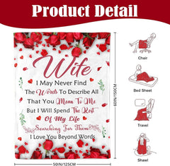 Romantic Rose Print Fleece Blanket for Wife, Soft Cozy Throw for Valentine’s Day Anniversary Christmas Gift, Warm Snuggle Bla