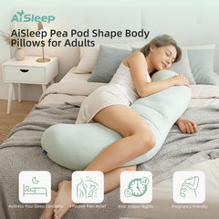 Pea Pod Shape Body Pillow for Adults – Full-Body Support Side Sleeper Pillow, Pregnancy & Back Pain Relief, Soft Hug Pillow w