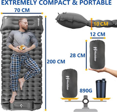 Self-inflating mattress for camping beach hiking, waterproof lightweight tear-resistant with foot pump, 10cm, Orange
